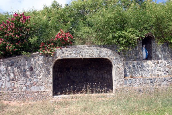 A shrine and perhaps theater setting high on a hill with the cross.