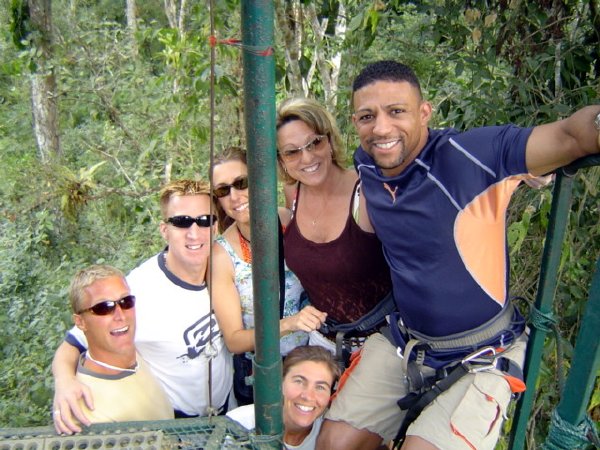 The gang climbing the platforms